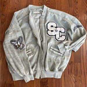 Free People/Tricia Fix Size S Oversized Varsity Jacket Light Sage with Patches